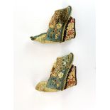 A lovely small pair of old Chinese hand embroidered bound foot shoes, L. 7.5cm.