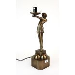 An Art Deco style bronze finished figural table lamp, H. 49cm.