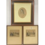 A pair of pencil signed engravings of London by C. Martyn, together with a framed Victorian print of