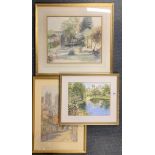 Three gilt framed watercolours, largest frame 72 x 6cm.