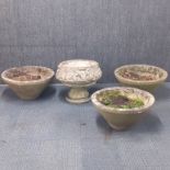Three concrete garden planters, 24 x 47cm, together with a further different garden planter, 36 x