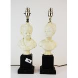A pair of plaster table lamps of children, H. 40cm.