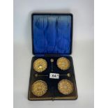 A cased set of four hallmarked silver gilt lined salts, Birmingham c. 1919, together with three