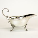 A Canadian hallmarked sterling silver sauce boat by Birks of Montreal, c. 1939, L. 12cm, H. 7.5cm.