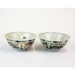 A pair of fine Chinese handpainted porcelain bowls, Dia. 16, D. 7cm.
