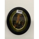 A framed oval 18th century oil on copper portrait of a gentleman drinker with an indistinct