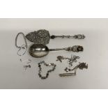 Two Dutch .800 silver serving items and a small group of silver jewellery.