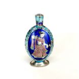 A heavy Eastern enamelled 925 silver perfume bottle, H. 10cm.