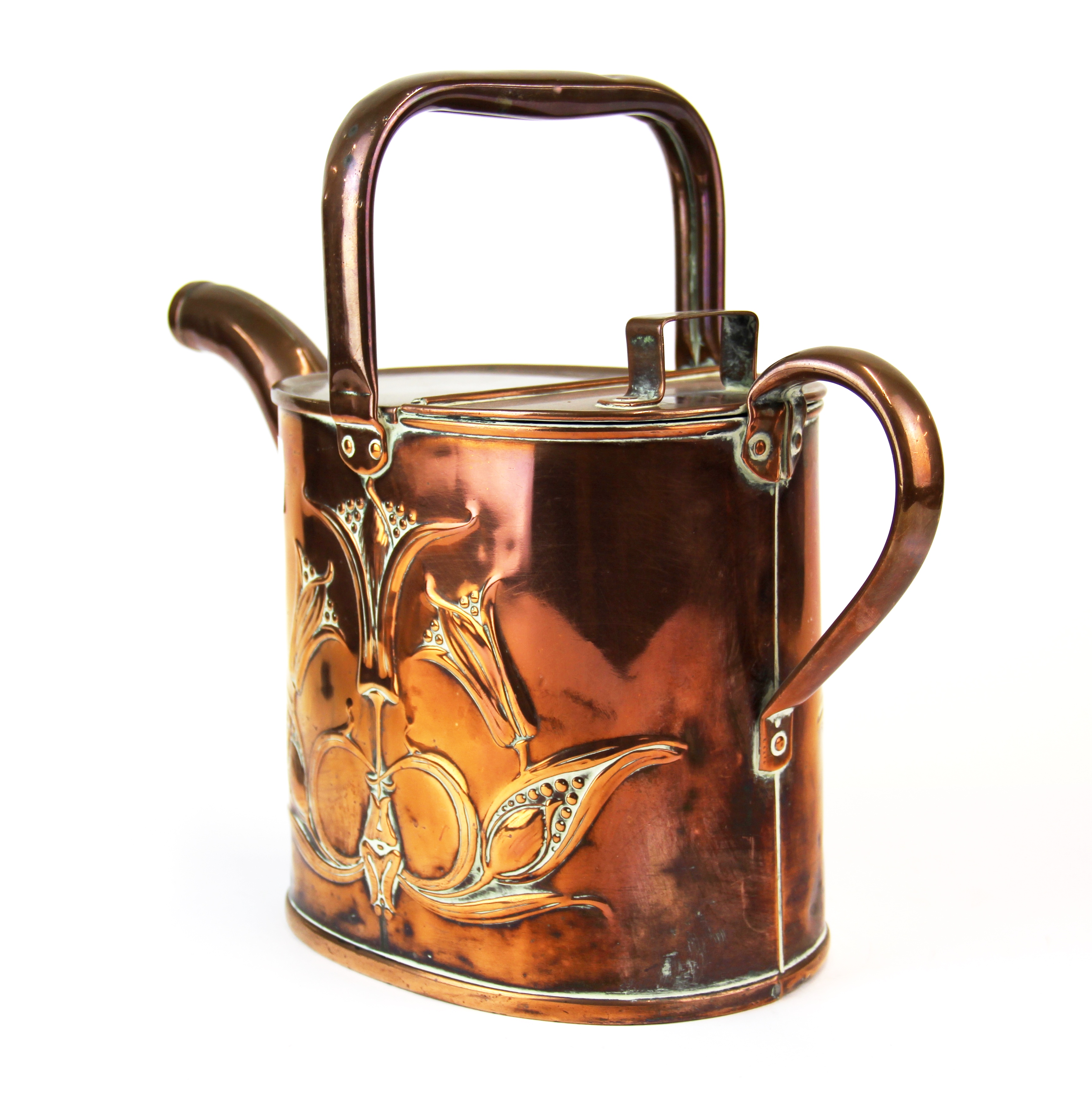 An Art Nouveau hammered copper watering can, Rd 442771 by J.S. & S, H. 24cm. - Image 2 of 3