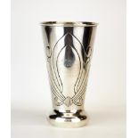 A Norwegian hallmarked silver vase by David Andersen with hammered Art Nouveau design and