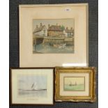 A framed watercolour depicting a Thames scene, signed Hayes, together with a signed