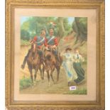 A 19th century gilt framed military polychrome print entitled 'Autumn manoeuvres' frame size 60 x