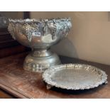 A large silver plated punch bowl, Dia. 36cm. H. 28cm. together with a silver plated salver.