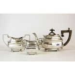 A three piece hallmarked silver tea for one, Birmingham c. 1913 by John William Caldicott.