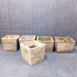 Five concrete garden planters, 31 x 31 x 28cm