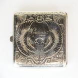 An American sterling silver cigarette case with elaborate Eastern engraved design by R. Blackinton &