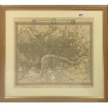 A framed early "plan of London and it's environs", drawn by John Criton and engraved by J & C