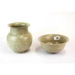 A Chinese crackle glazed porcelain bowl and matching vase, H. 17cm.