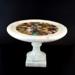 An impressive Pietra Dura inlaid white marble tazza, Dia. 35cm, H.24cm.