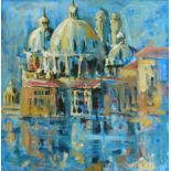 "Santa Maria", framed acrylic on board, 40 x 40cm, c. 2020. Venice. Santa Maria della Salute in