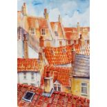 "Staithes Rooftops 1", acrylic on paper, 39cm x 27cm, c. 2017. A jumble of rooftops painted using