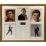 Autograph interest: A frame mounted group of five autographed photographs of James Bond actors,