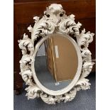 A large reproduction cream painted Georgian style mirror, H. 98cm.