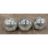 Three large glitter balls, Dia. 52cm.Two slightly A/F.