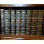 Seven half leatherbound volumes of the Gazzeteer of the world 1869, together with Sunday at home