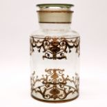 A lovely 19th century French gilt decorated apothecary jar and lid, H. 32cm.