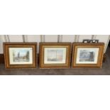 A group of three polychrome prints in matching frames, 50 x 44cm.