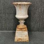 A vintage painted cast iron garden urn, H. 66cm, Dia. 33cm (missing top rim).