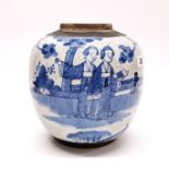 A Chinese Ming Dynasty style hand painted porcelain jar, probably late 19th century, H. 21cm.