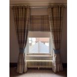 A pair of heavy quality woollen lined drapes with matching blind, rail W. (as shown) 158cm,