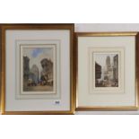 A gilt framed signed watercolour depicting a town scene by Paul Marney (1829-1914), frame 40 x 48cm,