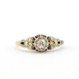 An 18ct gold and platinum solitaire set with an old brilliant cut diamond, approx. 20ct, (N).
