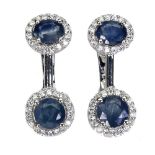 A pair of 925 silver sapphire and white stone set earrings, L. 2cm.