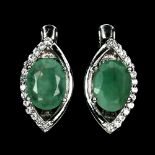 A pair of 925 silver earrings set with oval cut emeralds and white stones, L. 1.5cm.