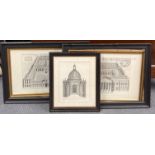 Four large framed architectural prints, framed size 85 x 64cm.