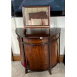 A lovely 1920's demi-lune cabinet with single drawer and single cupboard, W. 88cm, H. 81cm, together