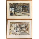 Julius B. Stafford-Baker (British, 1904-1988) Two oak framed lithographs of the Old Boatyard in