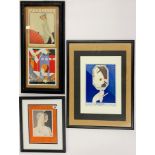 Three frames of Art Deco Vogue covers, largest frame 49 x 64cm.