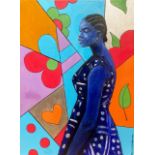 Popoola Nurudeen, "Negritude", acrylic on canvas, 92 x 122cm, c. 2022. The painting shows an African