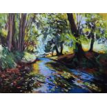 Raymond Balfe, "Autumn light along the river", acrylic on canvas, 40 x 30cm, c. 2021. This