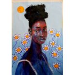 Popoola Nurudeen, "Looking forward", acrylic on canvas, 57 x 92cm, c. 2021. We are all looking