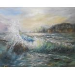 Nadine Yarr, "Splashes at Kennack Cove", oil on canvas, 51 x 41cm, c. 2021. Chose canvas board for