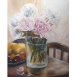 Nadine Yarr, "Peonies from Nadine's Garden", oil on canvas board, 51 x 41cm, c. 2021. These