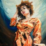 Lucie Wake, "Missy K", oil on canvas, 60 x 60cm, c. 2021. Missy K is a fashion student, styling a