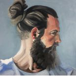 Lucie Wake, "Goran", oil on canvas, 60 x 60cm, c. 2020. Goran is a man’s man. He is a carpenter