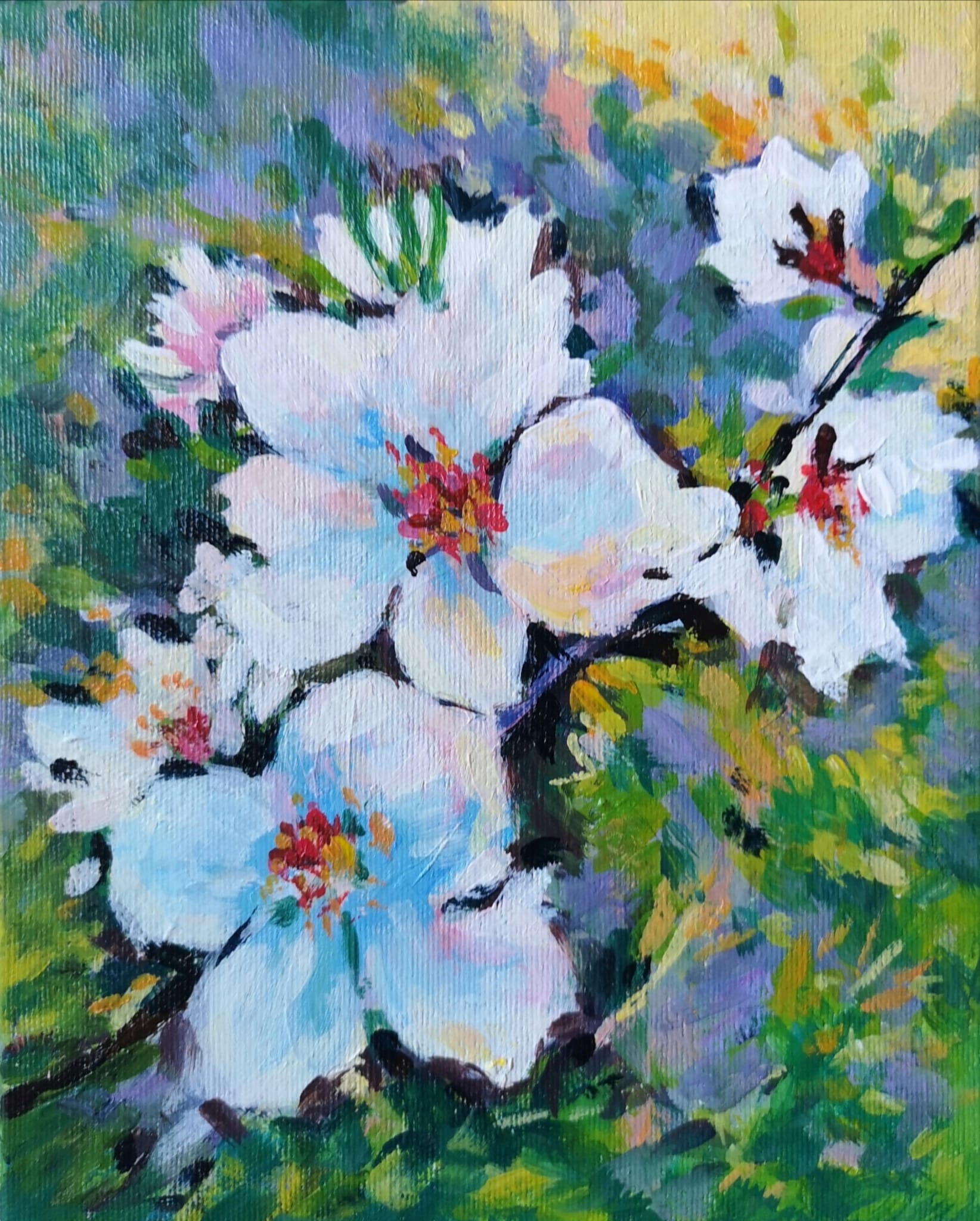 Raymond Balfe, "Almond Blossom", acrylic on canvas, 27 x 22cm, c. 2022. Every year at the end of